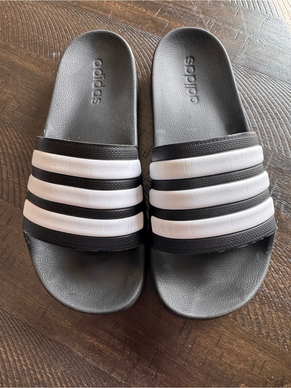 adidas Men’s Black and White Slide Sandals with Three-Strap Design